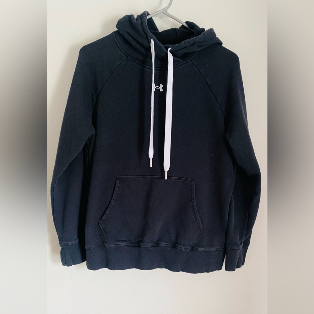 Under Armour Men's Black Hoodie with White Drawstrings